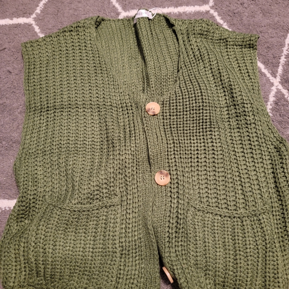Olive Knit Women's Cardigan Vest